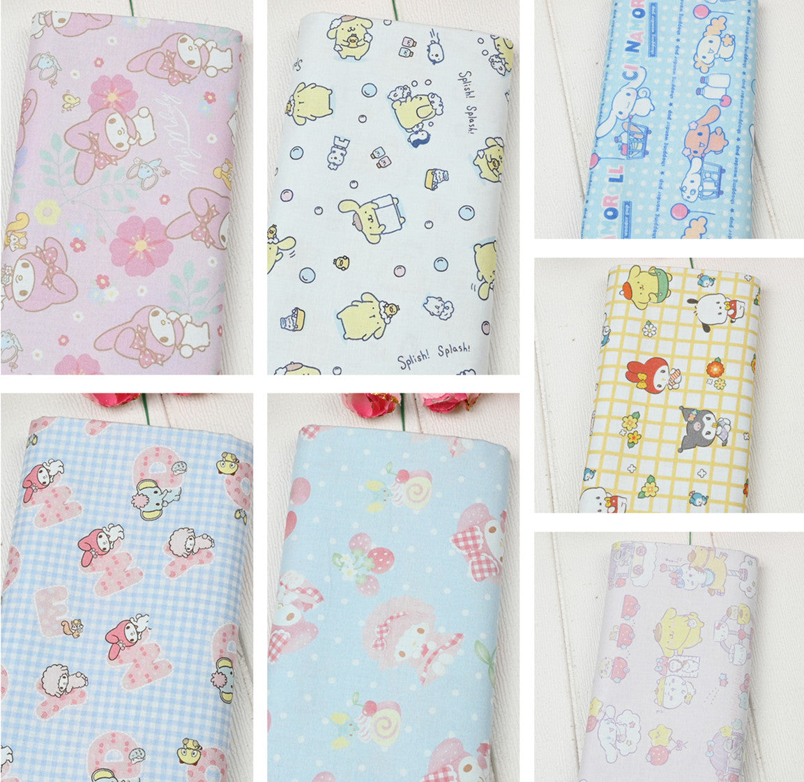 my Melody Pompompurin Sanrio Characters 7 Prints! 1 Yard Medium Thickness Plain Cotton Fabric, Fabric by Yard, Yardage