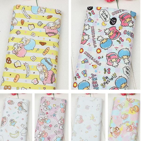 Little Twin Stars Sanrio Characters 6 Prints! 1 Yard Medium Thickness Plain Cotton Fabric, Fabric by Yard, Yardage