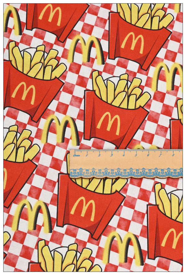 French Fries Fast Food McDonald's Themed ! 1 Yard Medium Thickness Cotton Fabric, Fabric by Yard, Yardage Cotton Fabrics for Style Clothes, Bags