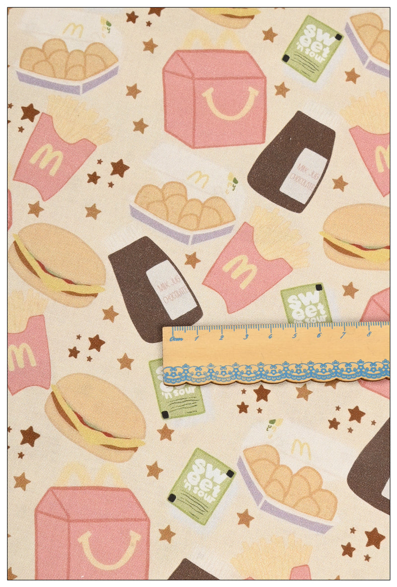 French Fries Fast Food McDonald's Themed ! 1 Yard Medium Thickness Cotton Fabric, Fabric by Yard, Yardage Cotton Fabrics for Style Clothes, Bags