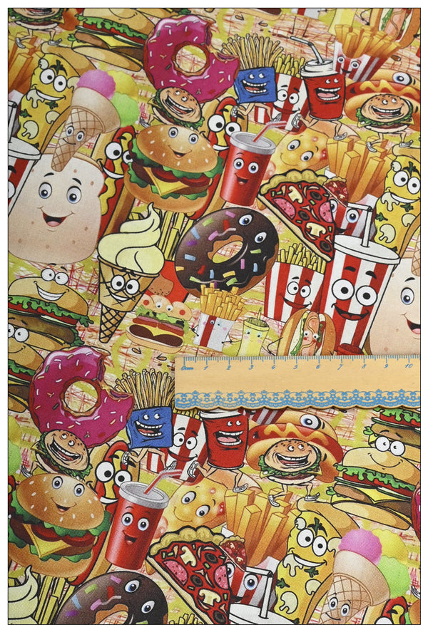 Packed Fast Food McDonald's Themed ! 1 Yard Medium Thickness Cotton Fabric, Fabric by Yard, Yardage Cotton Fabrics for Style Clothes, Bags