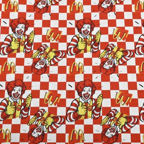 Red Checks Ronald McDonald McDonald's Themed ! 1 Yard Medium Thickness Cotton Fabric, Fabric by Yard, Yardage Cotton Fabrics for Style Clothes, Bags