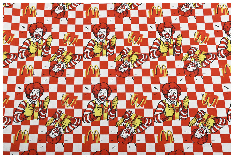 Red Checks Ronald McDonald McDonald's Themed ! 1 Yard Medium Thickness Cotton Fabric, Fabric by Yard, Yardage Cotton Fabrics for Style Clothes, Bags