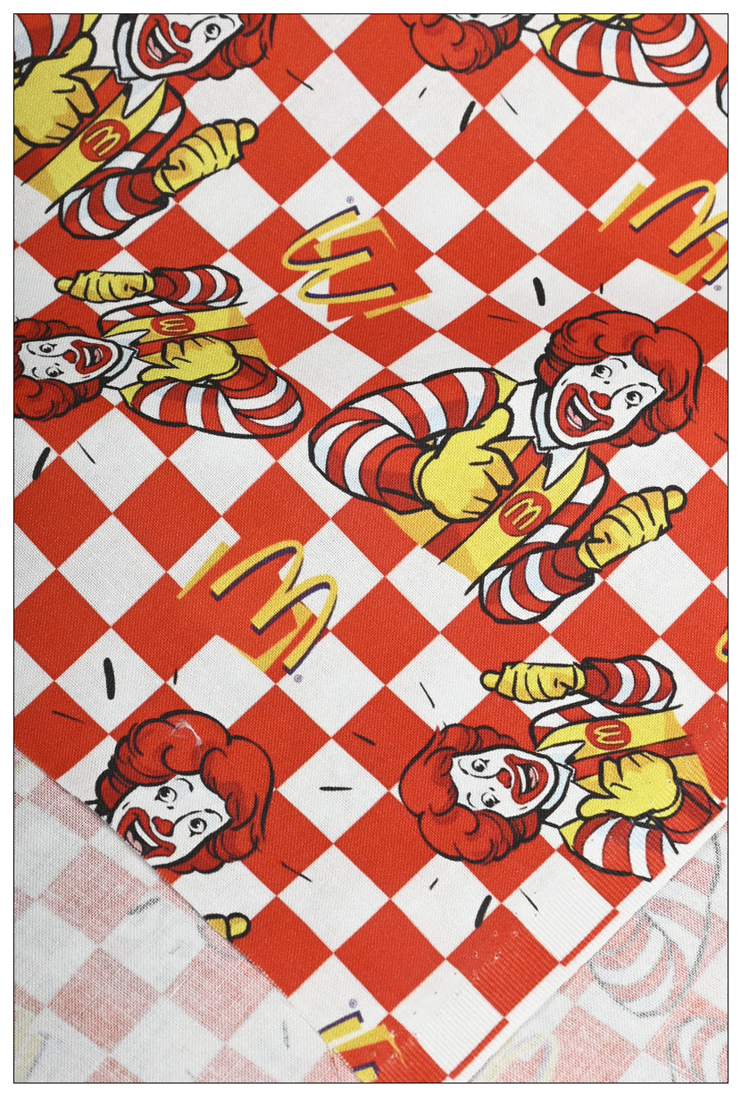 Red Checks Ronald McDonald McDonald's Themed ! 1 Yard Medium Thickness Cotton Fabric, Fabric by Yard, Yardage Cotton Fabrics for Style Clothes, Bags