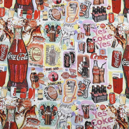 Yes Coke Fast Food Themed ! 1 Yard Medium Thickness Cotton Fabric, Fabric by Yard, Yardage Cotton Fabrics for Style Clothes, Bags