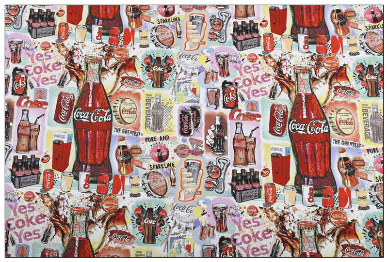 Yes Coke Fast Food Themed ! 1 Yard Medium Thickness Cotton Fabric, Fabric by Yard, Yardage Cotton Fabrics for Style Clothes, Bags