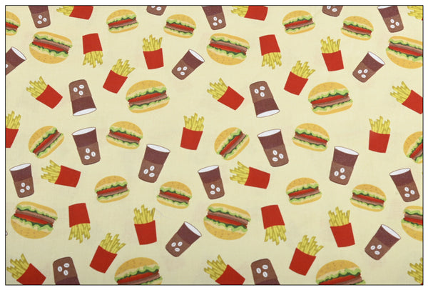 Burgers and Chicken Fast Food McDonald's Themed ! 1 Yard Medium Thickness Cotton Fabric, Fabric by Yard, Yardage Cotton Fabrics for Style Clothes, Bags