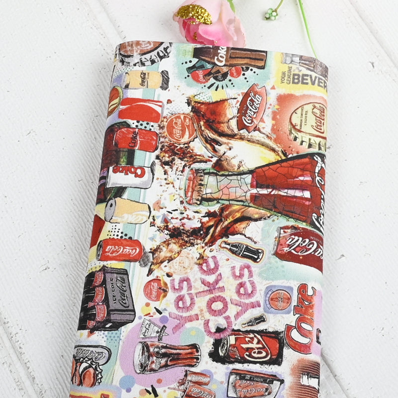 Yes Coke Fast Food Themed ! 1 Yard Medium Thickness Cotton Fabric, Fabric by Yard, Yardage Cotton Fabrics for Style Clothes, Bags