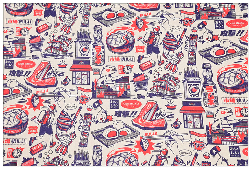 Japanese Style Retro Poster Pictures ! 1 Yard Medium Cotton Fabric, Fabric by Half Yard for Style Clothes, Bags