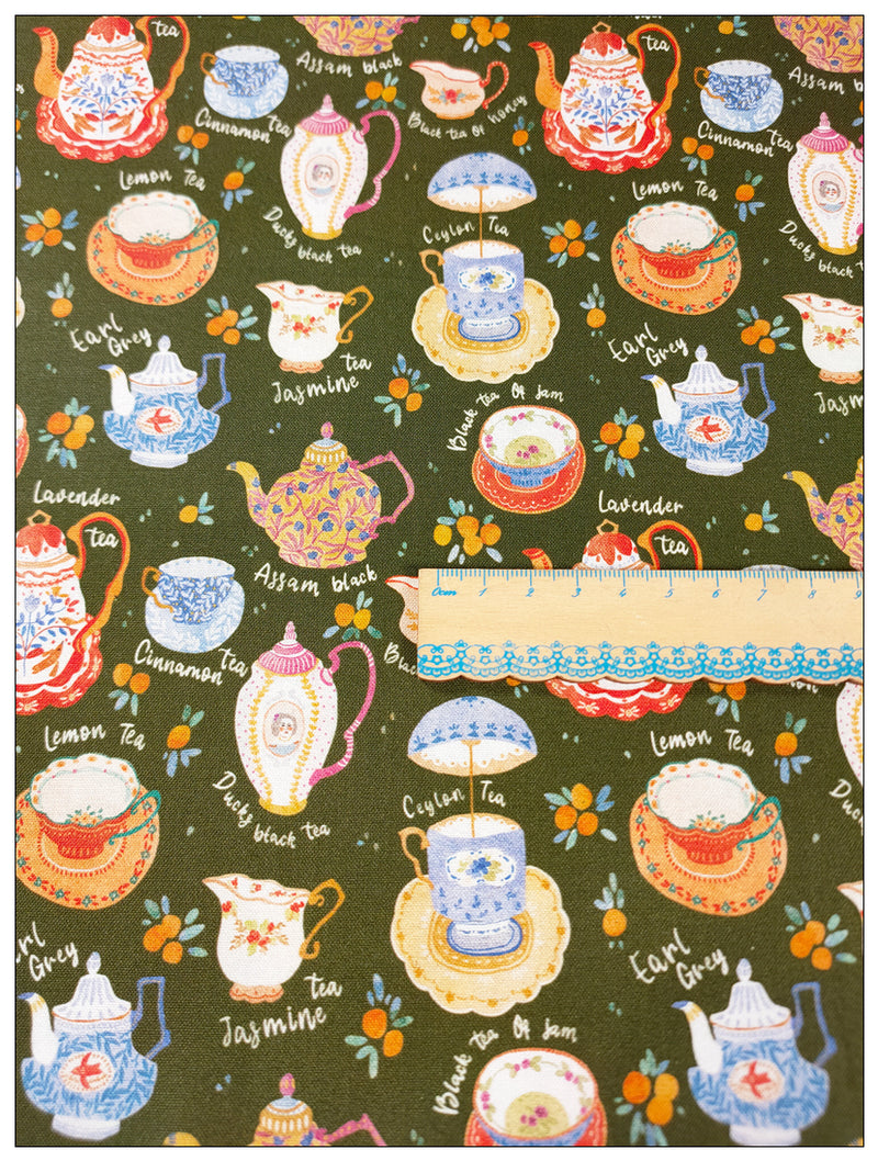 Tea Pots Porcelain! 1 Yard Medium Thickness Cotton Fabric, Fabric by Yard, Yardage Cotton Fabrics for Style Clothes, Bags