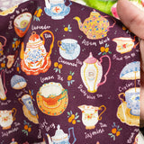 Tea Pots Porcelain! 1 Yard Medium Thickness Cotton Fabric, Fabric by Yard, Yardage Cotton Fabrics for Style Clothes, Bags