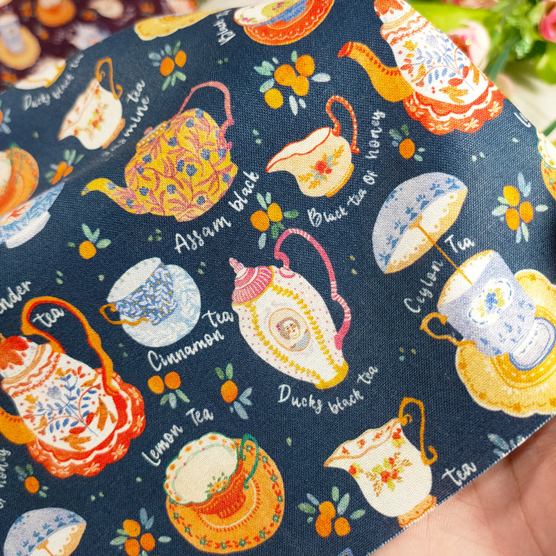 Tea Pots Porcelain! 1 Yard Medium Thickness Cotton Fabric, Fabric by Yard, Yardage Cotton Fabrics for Style Clothes, Bags