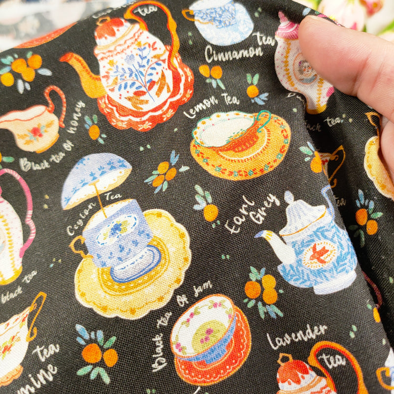 Tea Pots Porcelain! 1 Yard Medium Thickness Cotton Fabric, Fabric by Yard, Yardage Cotton Fabrics for Style Clothes, Bags