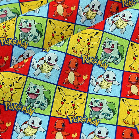 Pokemon Pikachu Checks! 1 Meter Plain Cotton Fabric, Fabric by Yard, Yardage Cotton Fabrics for Style Garments, Bags