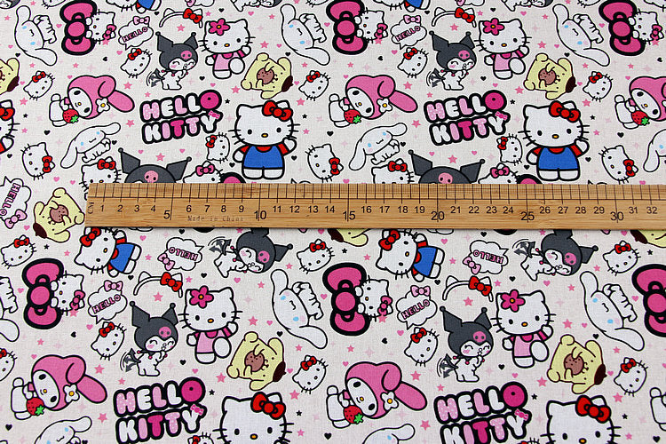 Hello Kitty and Sanrio Friends White! 1 Yard Medium Thickness Plain Cotton Fabric, Fabric by Yard, Yardage