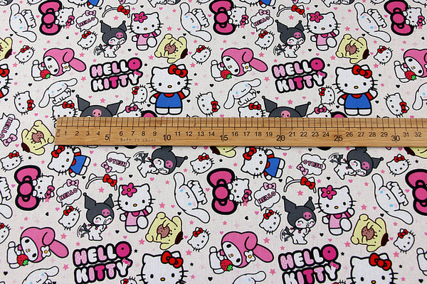 Hello Kitty and Sanrio Friends White! 1 Yard Medium Thickness Plain Cotton Fabric, Fabric by Yard, Yardage