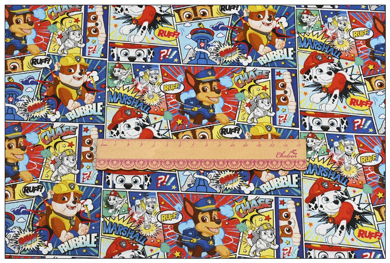 Paw Patrol Comics blue!  1 Meter Medium Thickness Cotton Fabric, Fabric by Yard, Yardage Cotton Fabrics for Style Clothes,