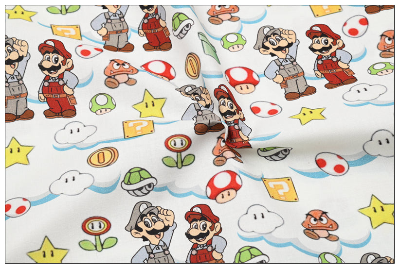 Super Mario and the Game Staff  2 prints! 1 Meter Plain Cotton Fabric by Yard, Yardage Cotton Fabrics for Style Bags