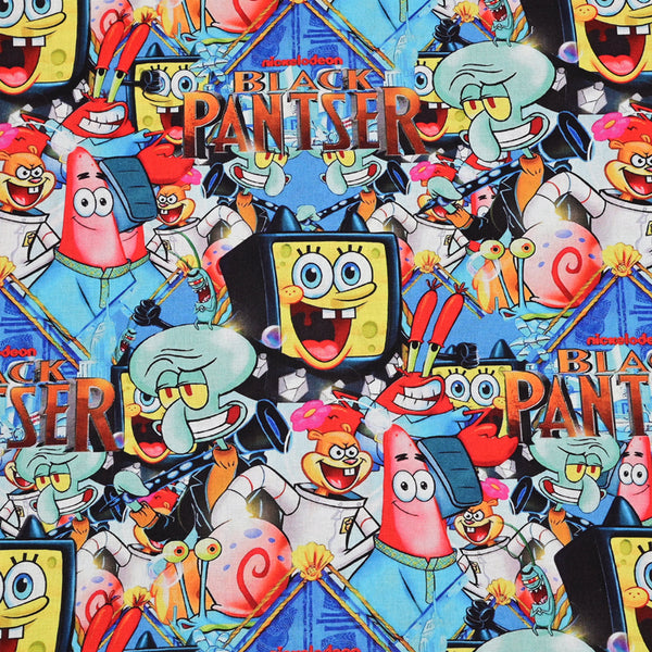 Black Pantster SpongeBob Squarepants ! 1 Meter Plain Cotton Fabric by Yard, Yardage Cotton Fabrics for Style Bags