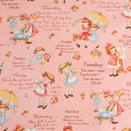 Qotations Retro Little Girls pictures 4 print! 1 Yard Medium Thickness Cotton Fabric by Yard, Yardage Cotton Fabrics for Style Clothes,