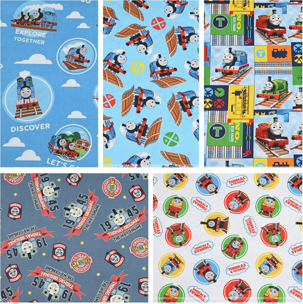 Thomas the Engine Cartoon Locomotive Train 5 prints! 1 Yard Printed Cotton Fabric by Yard, Yardage Cotton Fabrics for Style Garments, Bags