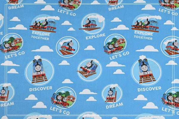 Thomas the Engine Cartoon Locomotive Train 5 prints! 1 Yard Printed Cotton Fabric by Yard, Yardage Cotton Fabrics for Style Garments, Bags