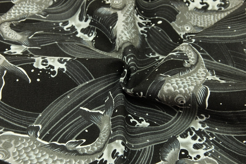 Japanese 鯉 koi Fish in Swirls Wave! 1 Yard Quality Printed Cotton,  Fabrics by Yard, Fabric Yardage Floral Fabrics Japanese Style