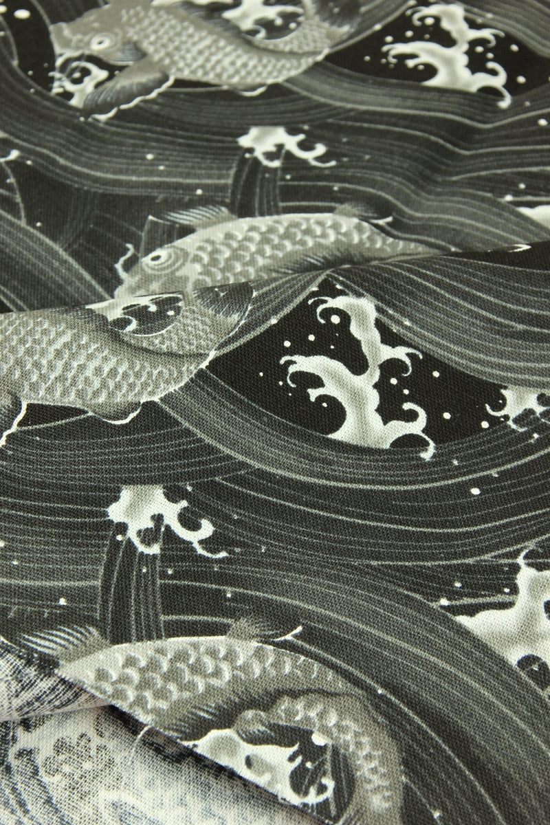 Japanese 鯉 koi Fish in Swirls Wave! 1 Yard Quality Printed Cotton,  Fabrics by Yard, Fabric Yardage Floral Fabrics Japanese Style