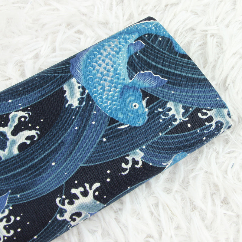 Japanese 鯉 koi Fish in Swirls Wave! 1 Yard Quality Printed Cotton,  Fabrics by Yard, Fabric Yardage Floral Fabrics Japanese Style