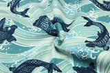 Japanese 鯉 koi Fish in Swirls Wave! 1 Yard Quality Printed Cotton,  Fabrics by Yard, Fabric Yardage Floral Fabrics Japanese Style