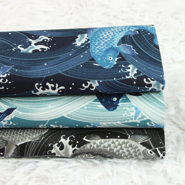 Japanese 鯉 koi Fish in Swirls Wave! 1 Yard Quality Printed Cotton,  Fabrics by Yard, Fabric Yardage Floral Fabrics Japanese Style