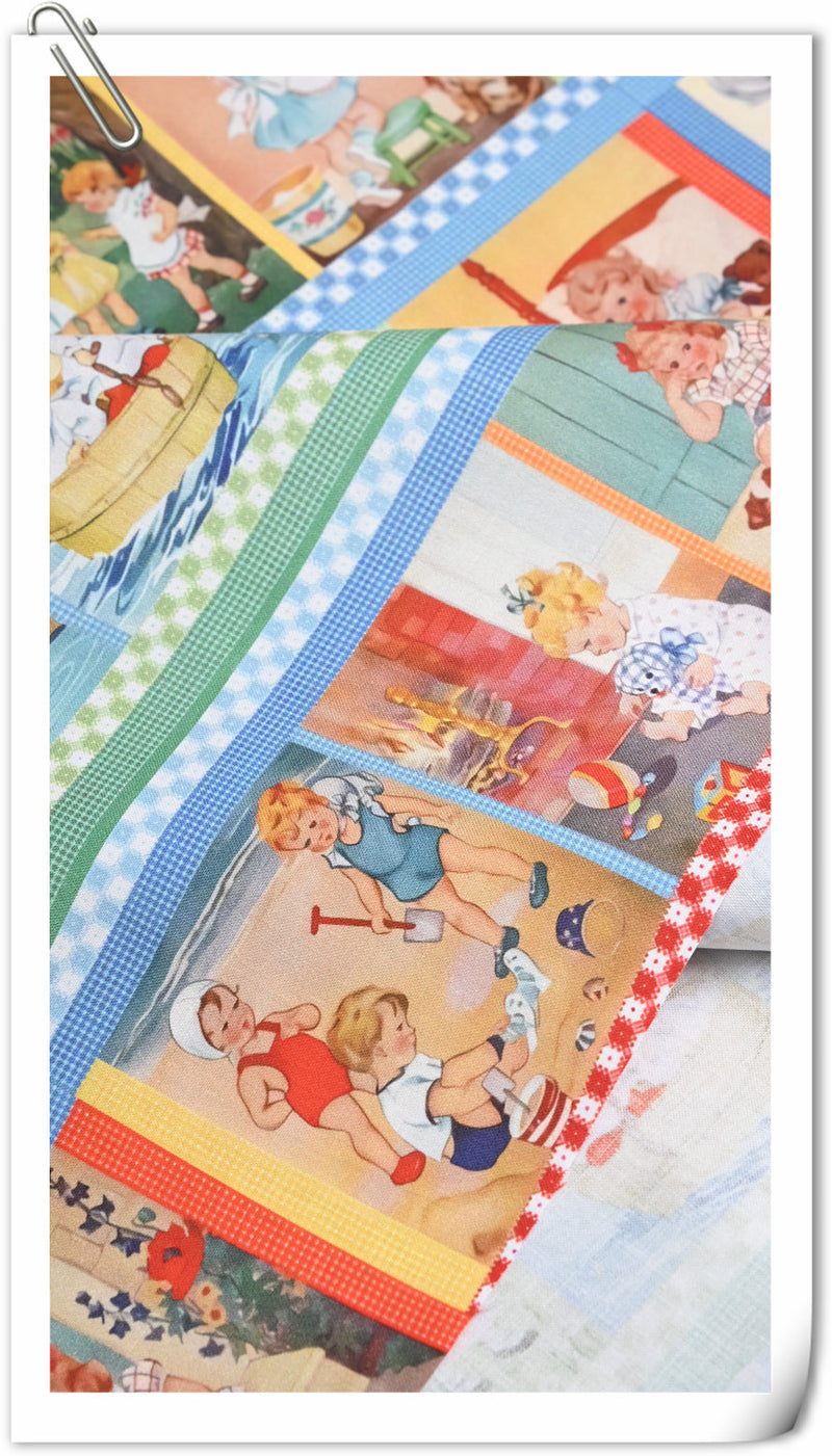 Qotations Retro Little Girls pictures 4 print! 1 Yard Medium Thickness Cotton Fabric by Yard, Yardage Cotton Fabrics for Style Clothes,