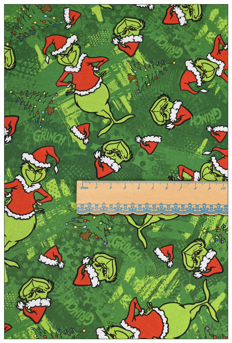 Grinch Collection 5 prints! 1 Yard Medium Thickness Plain Cotton Fabric, Fabric by Yard, Yardage Cotton Fabrics for Clothes Crafts