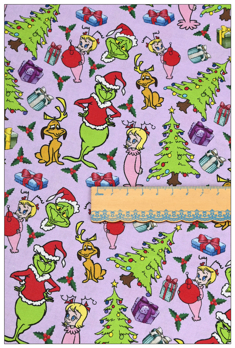 Grinch Collection 5 prints! 1 Yard Medium Thickness Plain Cotton Fabric, Fabric by Yard, Yardage Cotton Fabrics for Clothes Crafts