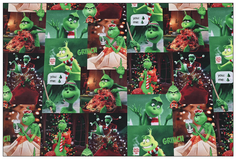 Grinch Collection 5 prints! 1 Yard Medium Thickness Plain Cotton Fabric, Fabric by Yard, Yardage Cotton Fabrics for Clothes Crafts