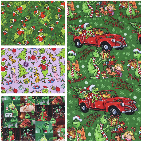 Grinch Collection 5 prints! 1 Yard Medium Thickness Plain Cotton Fabric, Fabric by Yard, Yardage Cotton Fabrics for Clothes Crafts