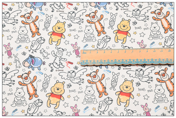 HUG Me,  Winnie the Pooh and Friends Floral ! 1 Yard Medium Thickness Cotton Fabric, Fabric by Yard, Yardage Cotton Fabrics for Style Clothes, Bags