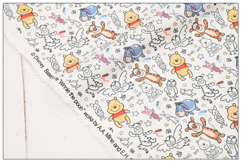 HUG Me,  Winnie the Pooh and Friends Floral ! 1 Yard Medium Thickness Cotton Fabric, Fabric by Yard, Yardage Cotton Fabrics for Style Clothes, Bags