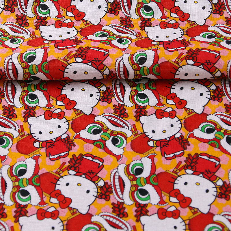 Hello Kitty and Chinese New Year Lion red! 1 Yard Medium Thickness Plain Cotton Fabric, Fabric by Yard, Yardage