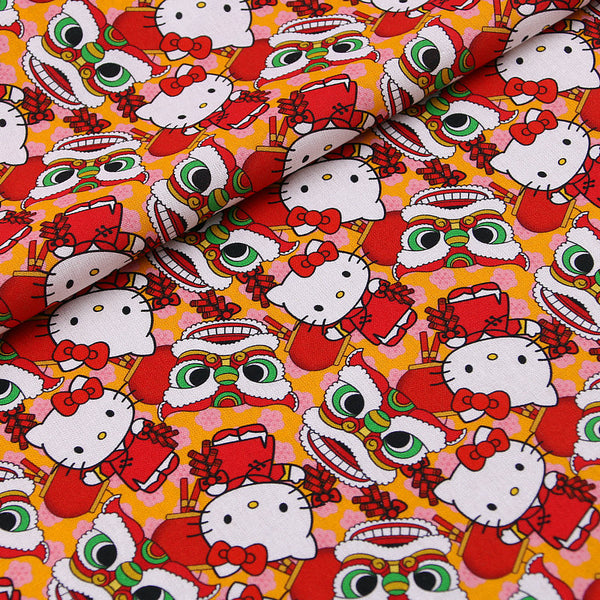 Hello Kitty and Chinese New Year Lion red! 1 Yard Medium Thickness Plain Cotton Fabric, Fabric by Yard, Yardage