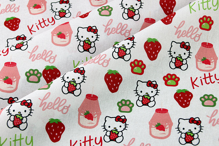 Kiss Me Hello Kitty Red Heart 3 Prints! 1 Yard Medium Thickness Plain Cotton Fabric, Fabric by Yard, Yardage