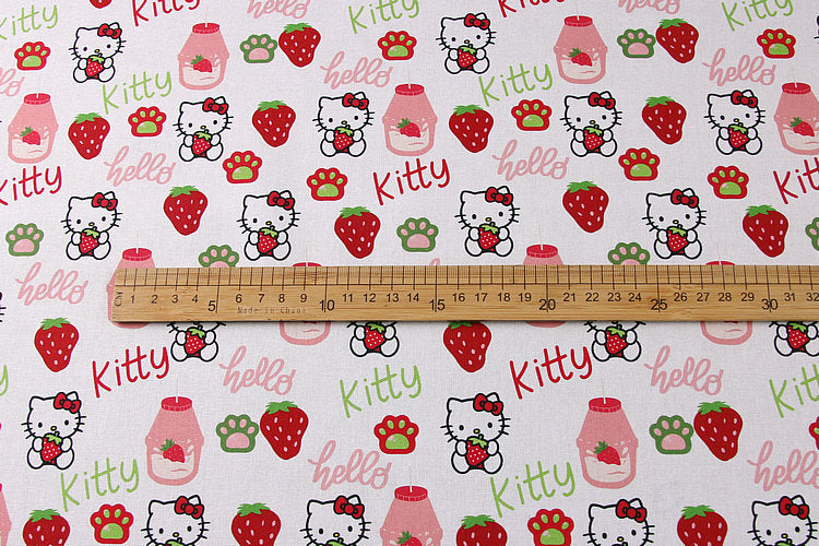 Kiss Me Hello Kitty Red Heart 3 Prints! 1 Yard Medium Thickness Plain Cotton Fabric, Fabric by Yard, Yardage