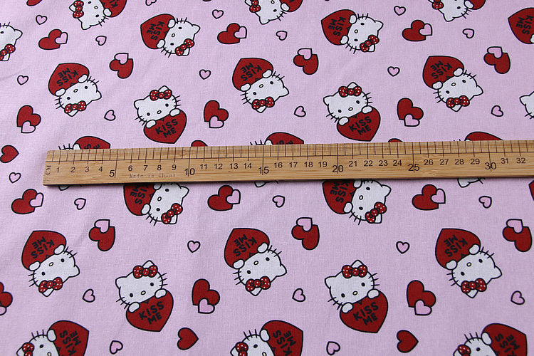 Kiss Me Hello Kitty Red Heart 3 Prints! 1 Yard Medium Thickness Plain Cotton Fabric, Fabric by Yard, Yardage