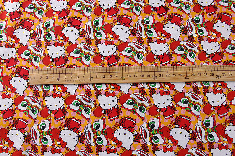 Hello Kitty and Chinese New Year Lion red! 1 Yard Medium Thickness Plain Cotton Fabric, Fabric by Yard, Yardage