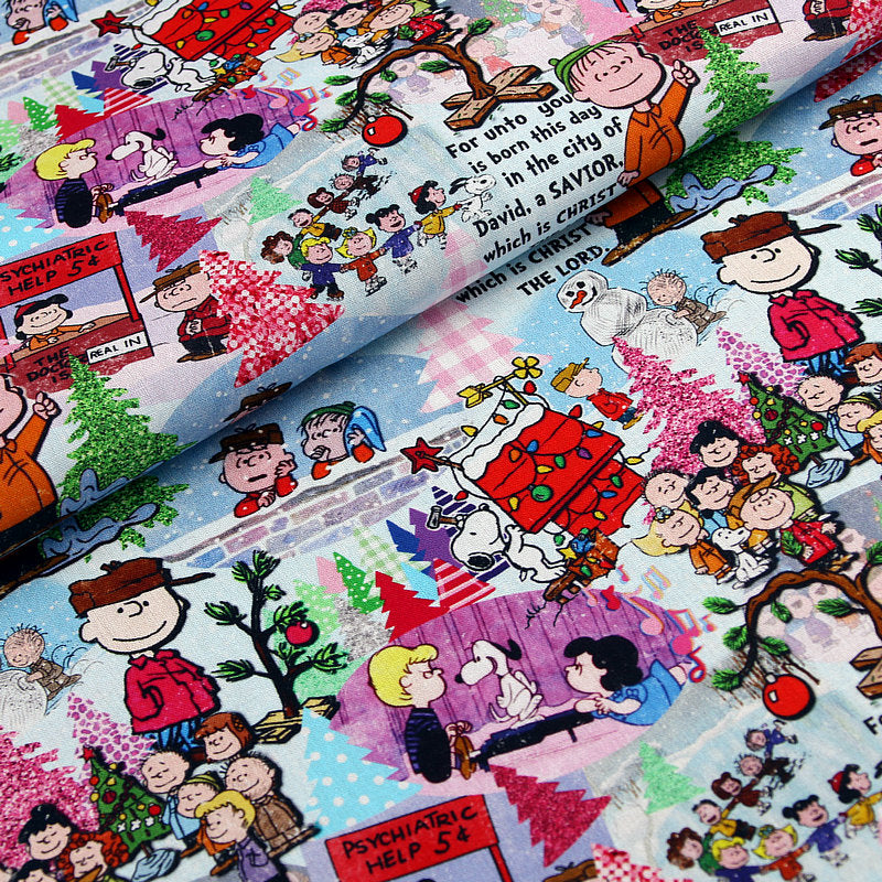 Snoopy and Charlie Brown Christmas 2 Prints!  1 Yard Plain Cotton Fabric, Fabric by Yard, Yardage Cotton Fabrics for  Style Garments, Bags