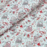 Kiss Me Hello Kitty Red Heart 3 Prints! 1 Yard Medium Thickness Plain Cotton Fabric, Fabric by Yard, Yardage