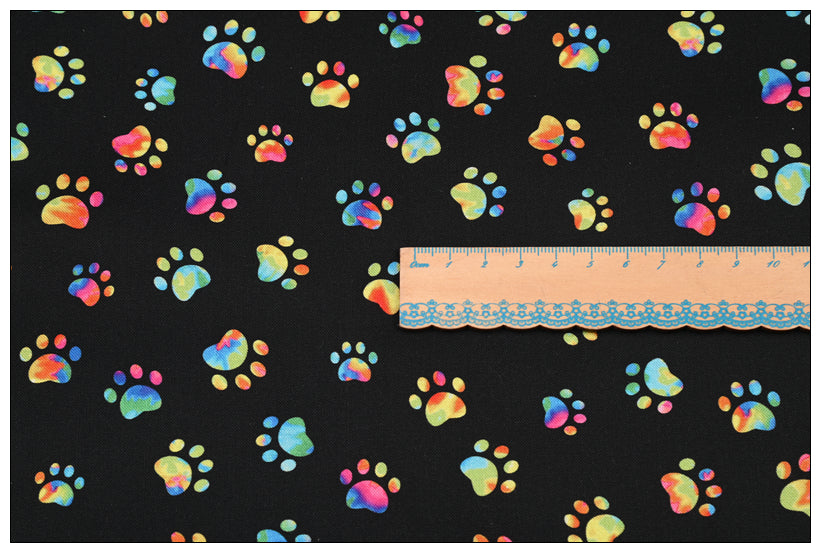 Dog Foot Prints black! 1 Yard Medium Weight Printed Fabric, Fabric by Yard, Yardage Fabrics, Children  Kids