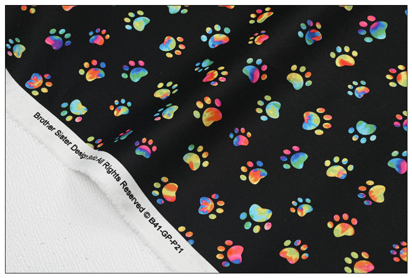 Dog Foot Prints black! 1 Yard Medium Weight Printed Fabric, Fabric by Yard, Yardage Fabrics, Children  Kids