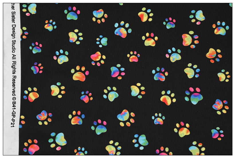 Dog Foot Prints black! 1 Yard Medium Weight Printed Fabric, Fabric by Yard, Yardage Fabrics, Children  Kids