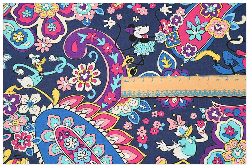 Mickey Mouse X VeraBradlei Series 2 "Sensational Six Paisley" "sweet treat" "Family Fun"! 1 Meter Printed Cotton Fabric, Fabric by Yard, Yardage Cotton Bag Fabrics, Children Fabrics Paisley